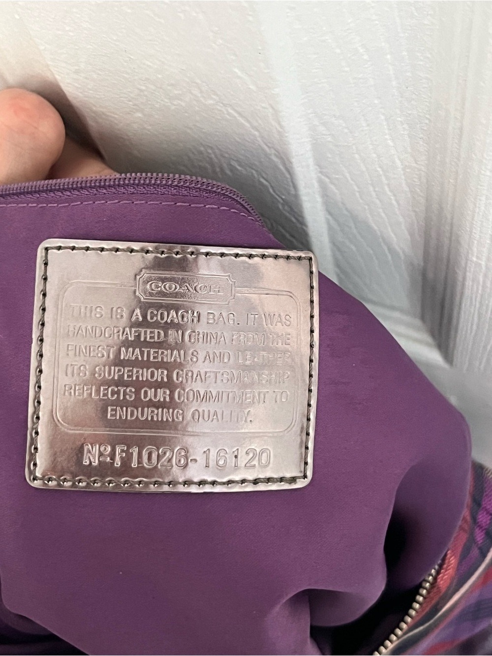 Coach Poppy Tartan Plaid Crossbody Hobo Purple Hangtags #16120 Silver Y2K - Picture 14 of 17